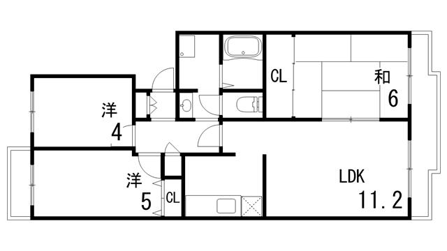阪神打出浜マンション(3LDK/4階)の間取り写真