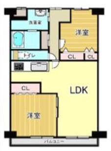 進和難波ハイライフ(2LDK/8階)の間取り写真
