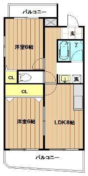 ヴォ―ヌング堂ヶ芝(2LDK/6階)の間取り写真