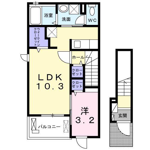 セレナーデ(1LDK/2階)の間取り写真