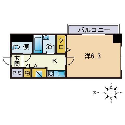 ロイヤルコンフォート愛宕(1K/2階)の間取り写真