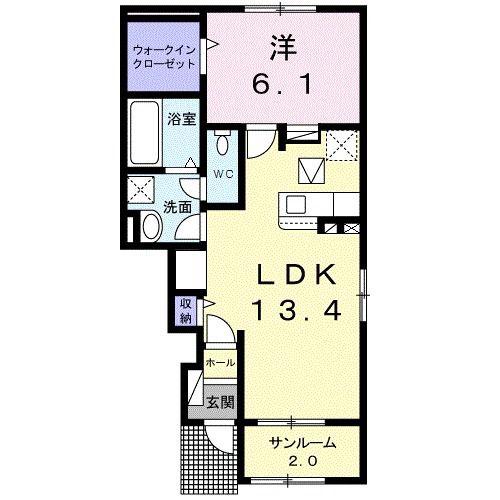 ウォームメゾン(1LDK/1階)の間取り写真