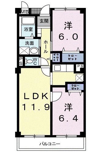 キャッスルタルイ壱番館A(2LDK/2階)の間取り写真