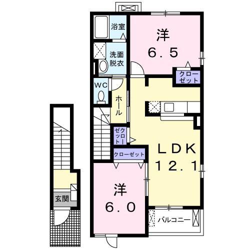 スイート・メリー(2LDK/2階)の間取り写真