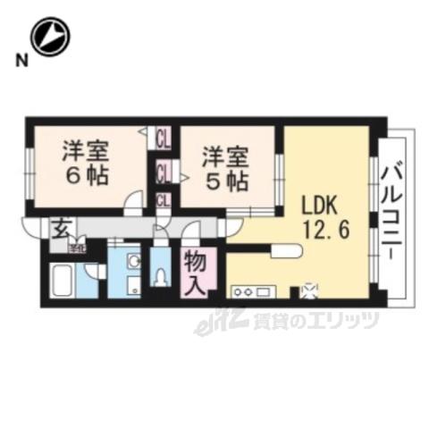 ＪＲ東海道本線 南草津駅 徒歩7分 5階建 築19年(2LDK/2階)の間取り写真