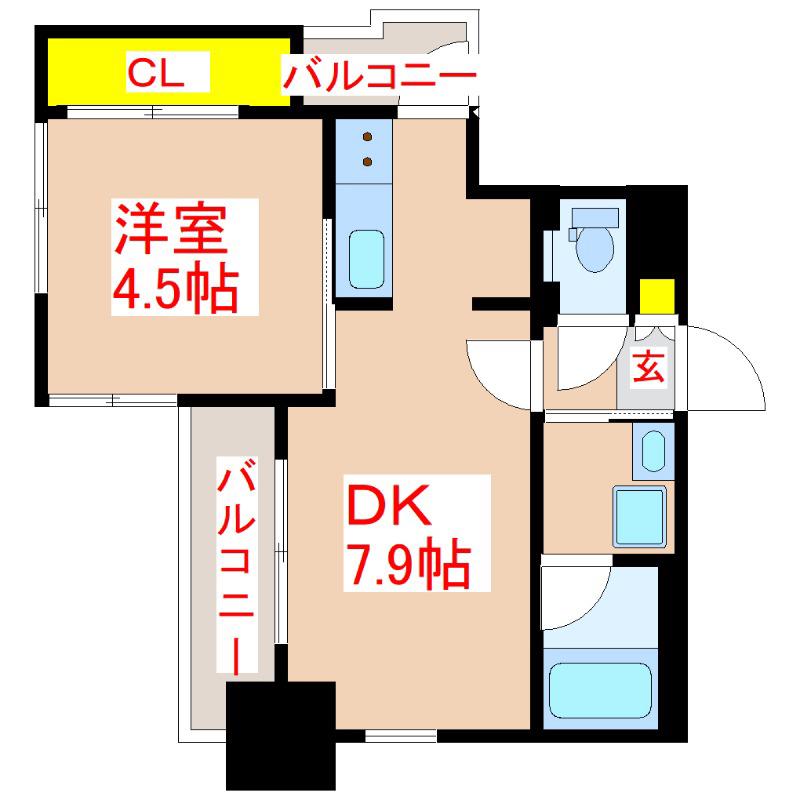 Fシリーズ下荒田(1DK/8階)の間取り写真