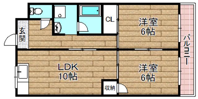 レジデントヒラノ(2LDK/3階)の間取り写真