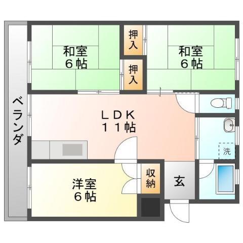 峯崎ハイツ(3LDK/3階)の間取り写真