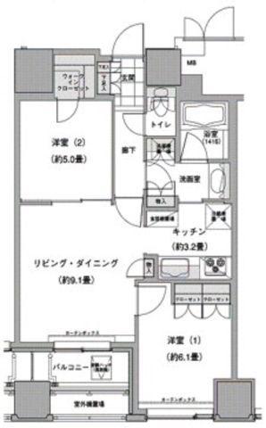 ウエストパークタワー池袋(2LDK/13階)の間取り写真