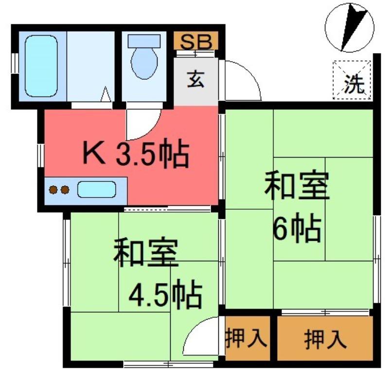 コーポ森川(2K/2階)の間取り写真