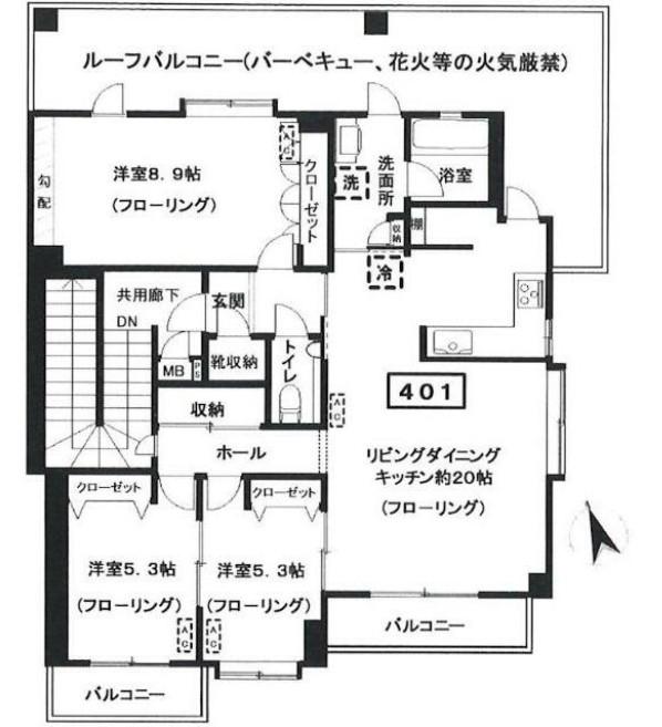 グロントホーム(3LDK/4階)の間取り写真
