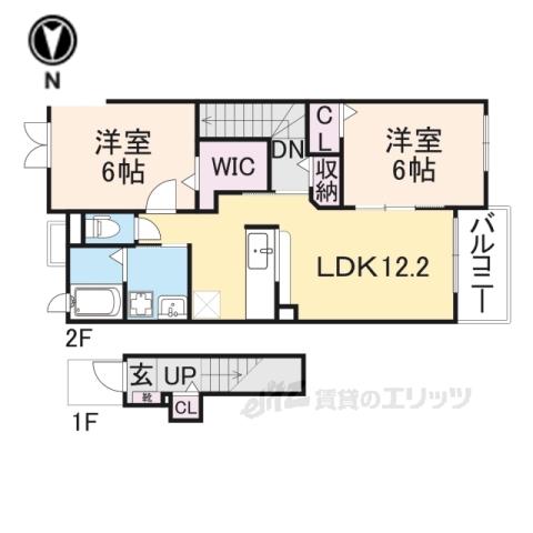 アミカーレ A棟(2LDK/1階)の間取り写真