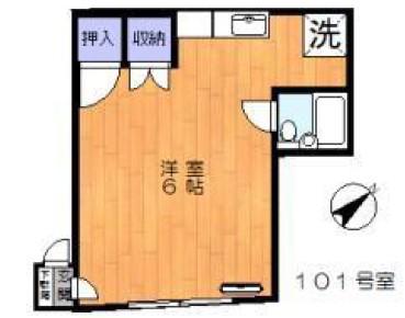 コーポサンリビン(ワンルーム/1階)の間取り写真