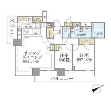 BRILLIA TOWER 浜離宮(2LDK/21階)の間取り写真