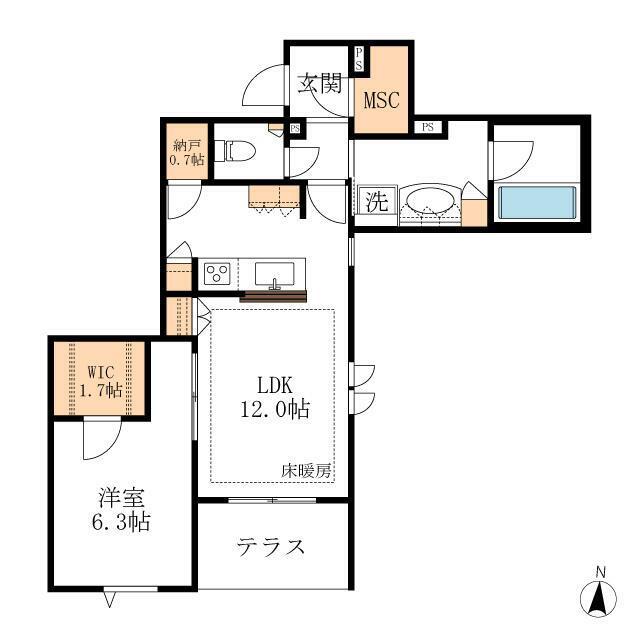 ルマセラ(1LDK/1階)の間取り写真