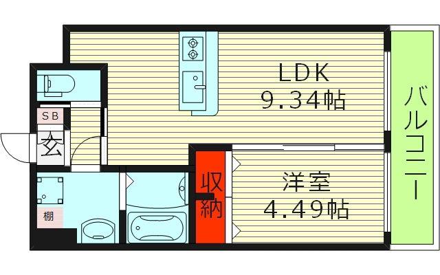 プレジオ都島ASIAN(1LDK/9階)の間取り写真