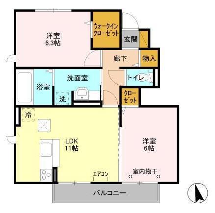 カームベリーD(2LDK/1階)の間取り写真