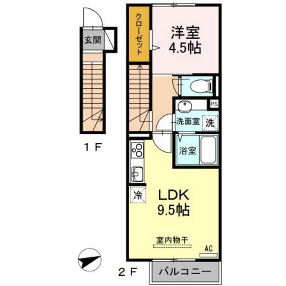 メルベーユ広II(1LDK/2階)の間取り写真