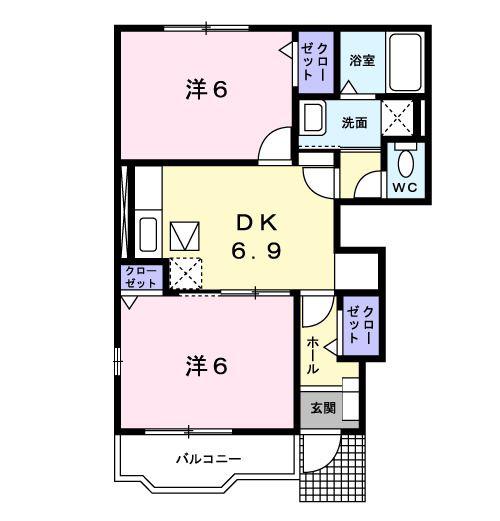 プロムナード A(2DK/1階)の間取り写真