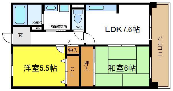 コーシャハイツ相生(2DK/1階)の間取り写真