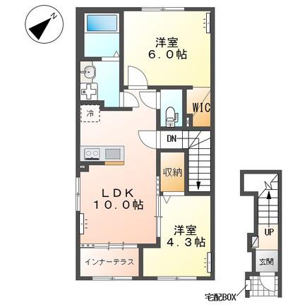 江田町アパート(2LDK/2階)の間取り写真