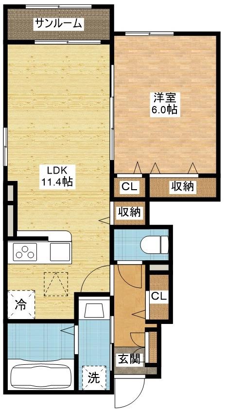 プロムナードメゾン弐番館 C(1LDK/1階)の間取り写真