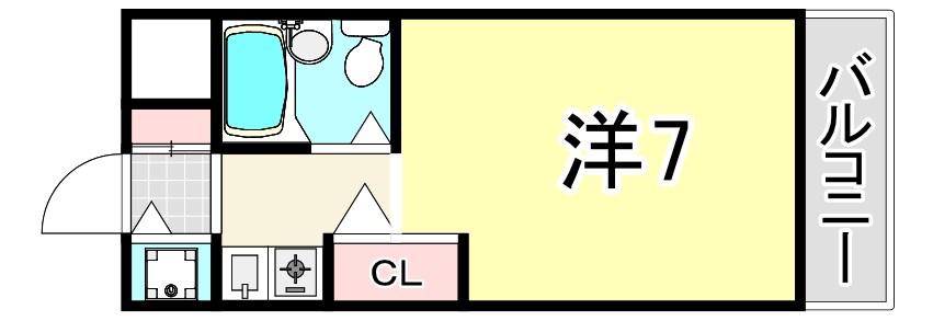 ロイヤルメゾン塚口XIII(1K/2階)の間取り写真