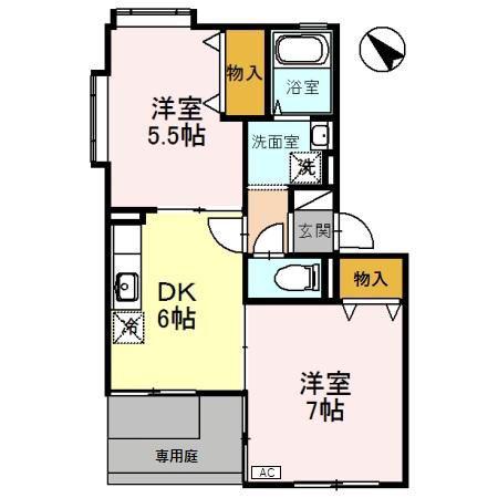 フィオーレ鞍月(2DK/1階)の間取り写真