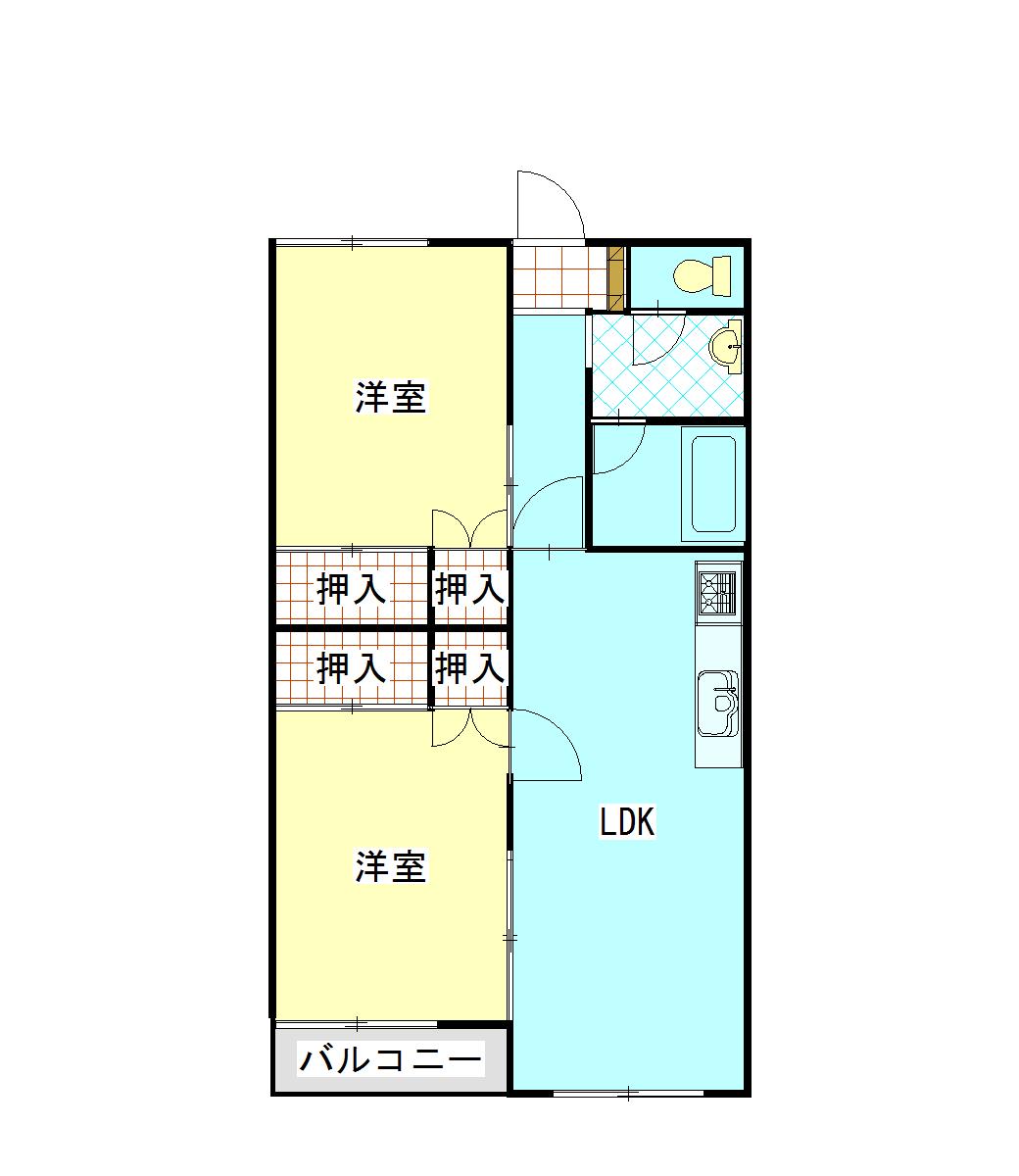 ドリームハイツ内田(2LDK/2階)の間取り写真