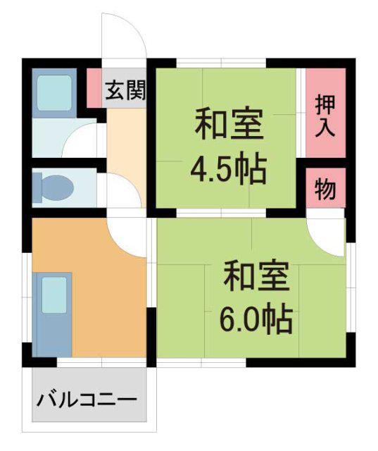 パレス池田住吉(2DK/3階)の間取り写真