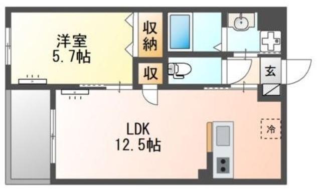 立川市一番町4丁目マンション(1LDK/1階)の間取り写真