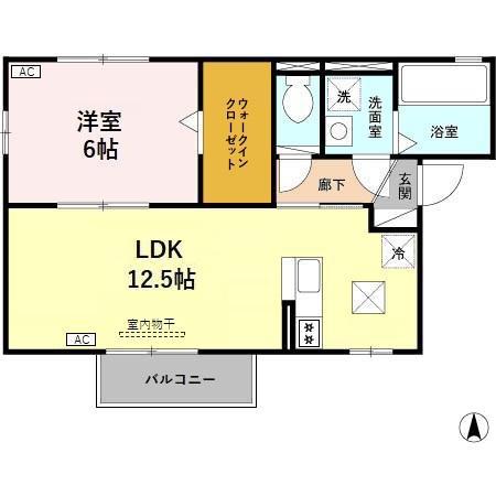 コンフォートスクエアC棟(1LDK/1階)の間取り写真