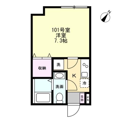ベイルーム六会(1K/1階)の間取り写真