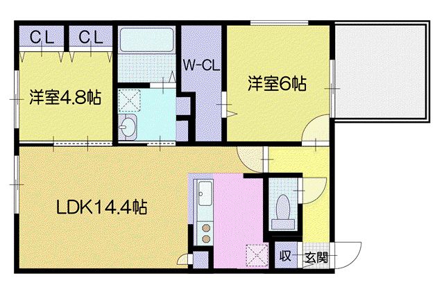 エスタシオン千歳(2LDK/1階)の間取り写真