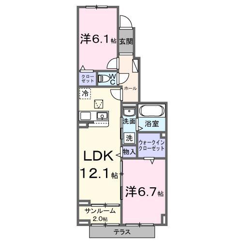 シアン・グレイス(2LDK/1階)の間取り写真