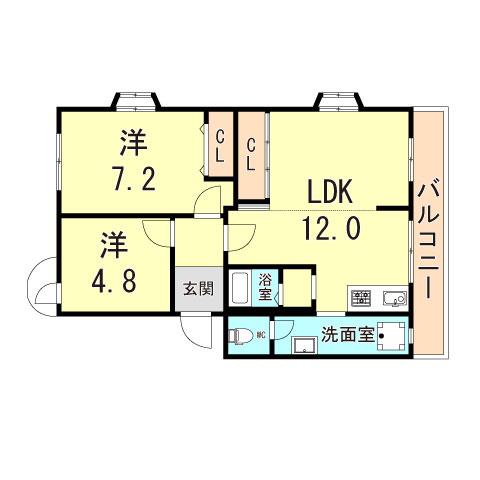 木津山ハウス(2LDK/2階)の間取り写真