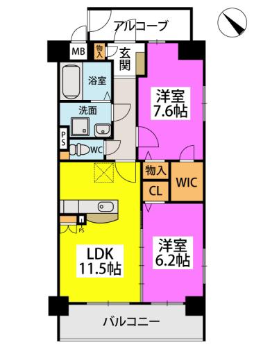 ベルカンパーニュ(2LDK/5階)の間取り写真