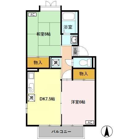 PARK&HOUSE I(2DK/1階)の間取り写真