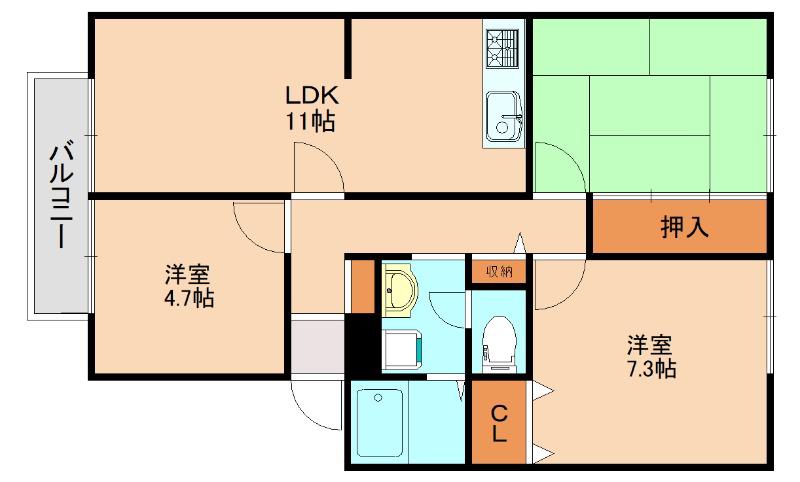 サンガーデンやなが西A(3LDK/1階)の間取り写真