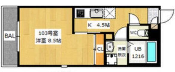 GRANDTIC PLAISIR(1K/1階)の間取り写真