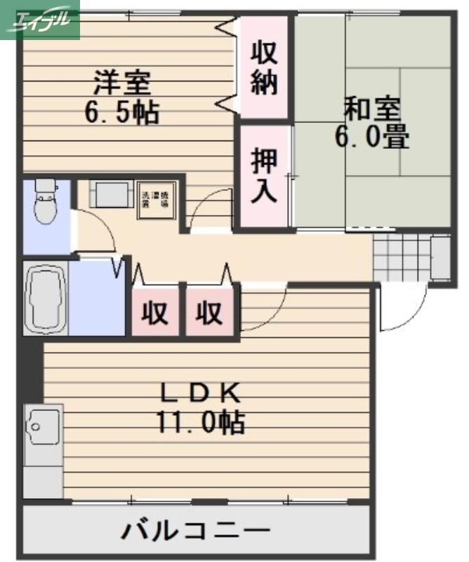 ビューラー福吉B(2LDK/2階)の間取り写真
