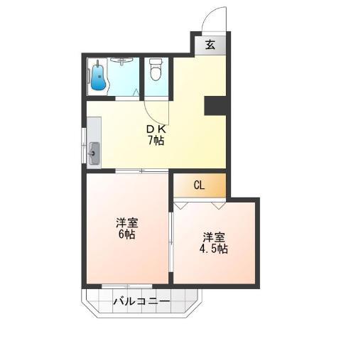 グリーンスリーハイツ(2DK/5階)の間取り写真