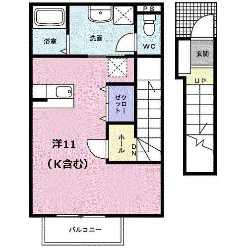 プチフルールN(ワンルーム/2階)の間取り写真