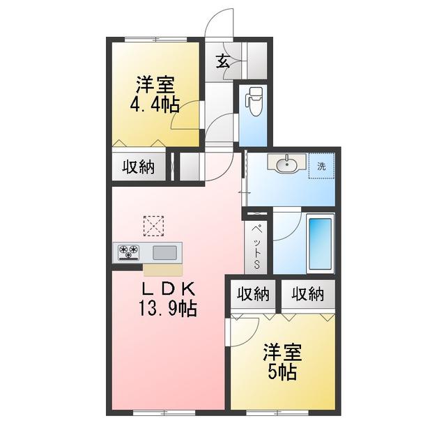 GURANDER SOPHIA II(2LDK/1階)の間取り写真