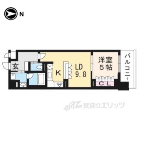 リーガル京都二条城北(1DK/3階)の間取り写真