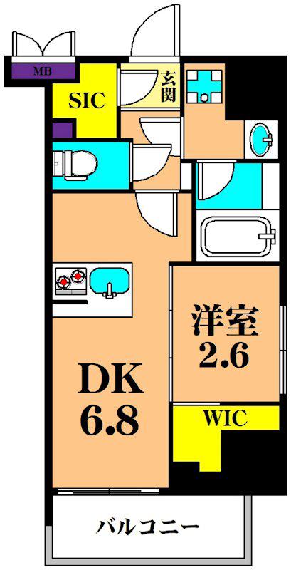 シーフォルム大井町II(1DK/8階)の間取り写真