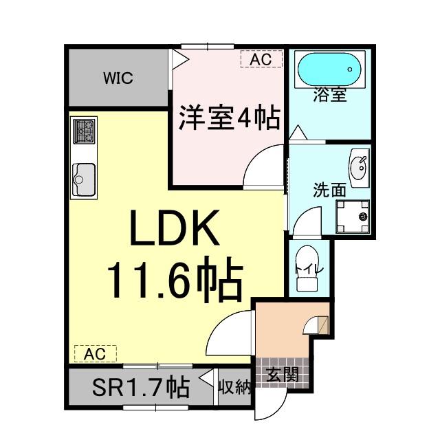 ハイサニーB(1LDK/1階)の間取り写真