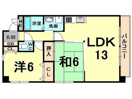シェリール苦楽園I(2LDK/3階)の間取り写真