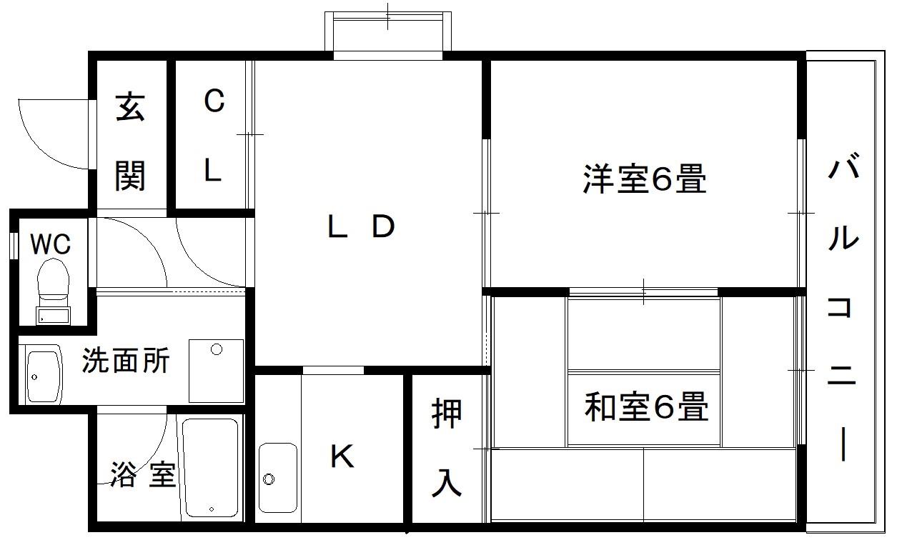 ルノール鴻池(2LDK/2階)の間取り写真