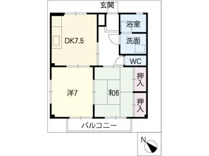 第三河国荘A(2DK/1階)の間取り写真